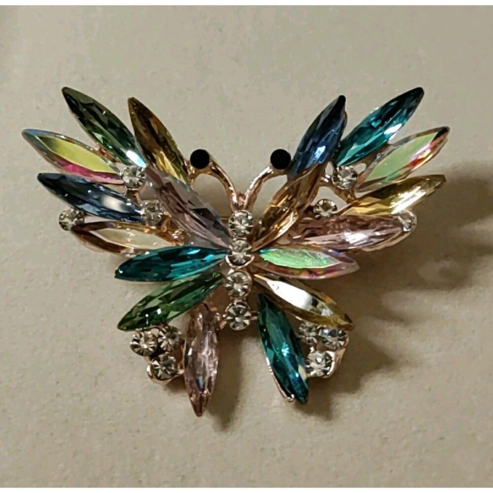 Starburst BUTTERFLY Multi Color AB Rhinestone Crystal ICE Clear Brooch